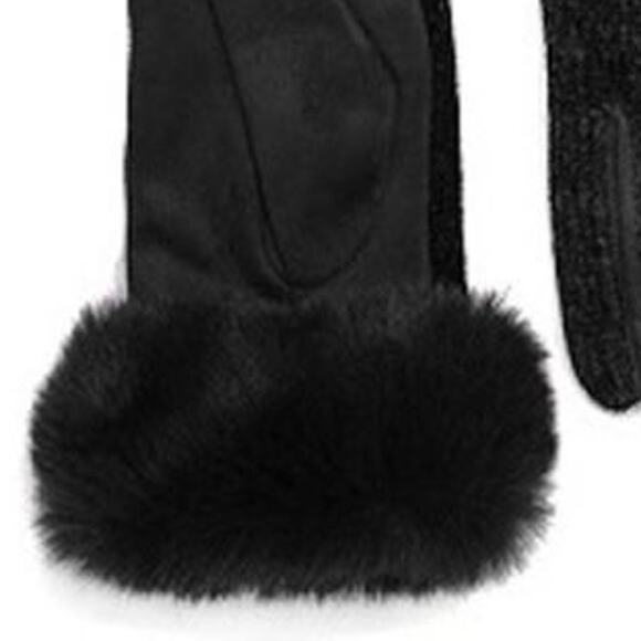 Women's Winter Gloves Faux Fur Chenille Touch Screen Smart Text Black - Picture 4 of 5